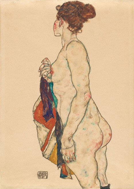 Standing Nude with a Patterned Robe Poster Print - Egon Schiele # VARPDX3SC6326
