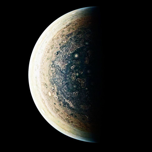 This enhanced-color image is of Jupiters South Pole and its Swirling Atmosphere Poster Print - NASA (24 x 24)