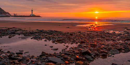 Sunset on the Coast of Yorkshire, UK Poster Print - Images Pangea (36 x 18)