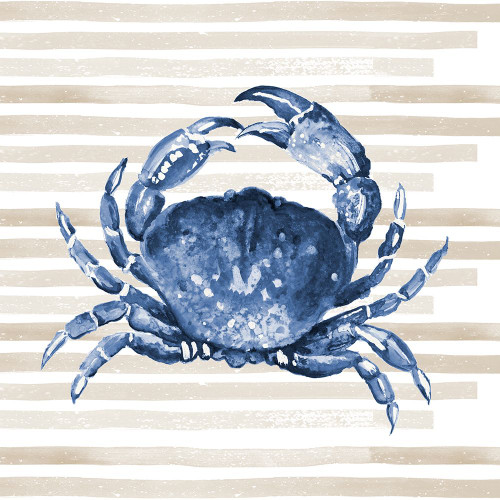 Blue Crab On Stripes Poster Print - Patricia Pinto (12 x 12)