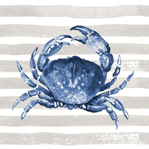 Blue Crab On Wide Stripes Poster Print - Patricia Pinto (12 x 12)