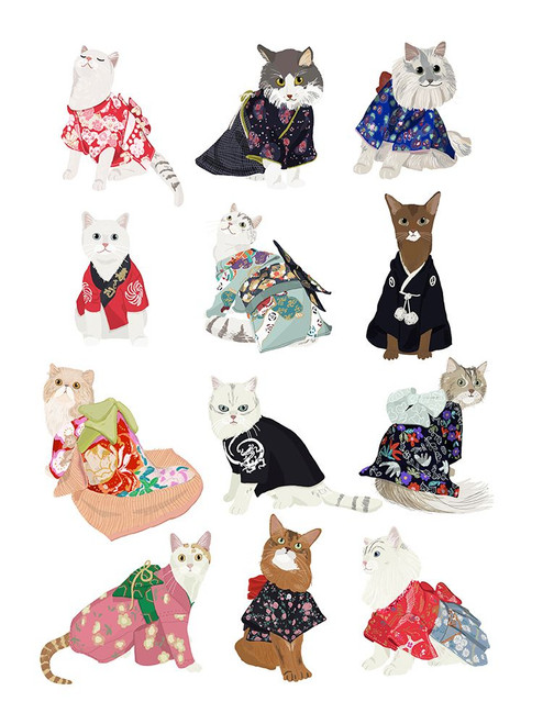 Cats in Kimonos Poster Print - Hanna Melin