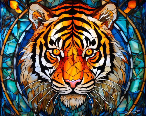 Tiger Stained Glass Poster Print - Stewart