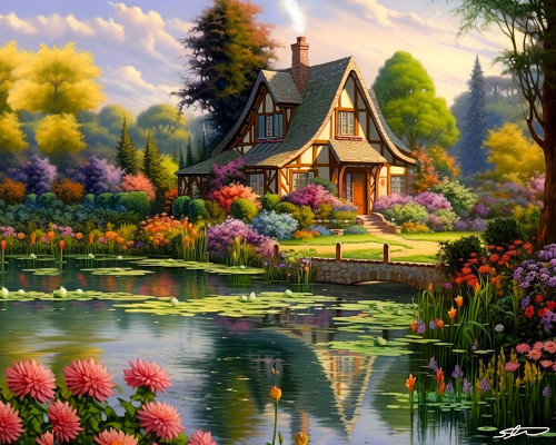 Spring Cottage Poster Print - Stewart