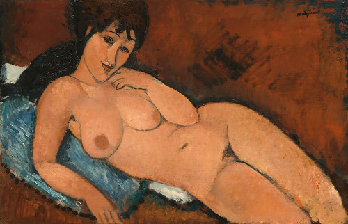 Nude on a Blue Cushion 1917 Poster Print - Amedeo Modigliani