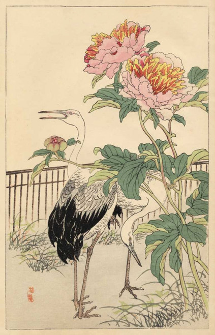 Crane and Peony Poster Print - Bairei