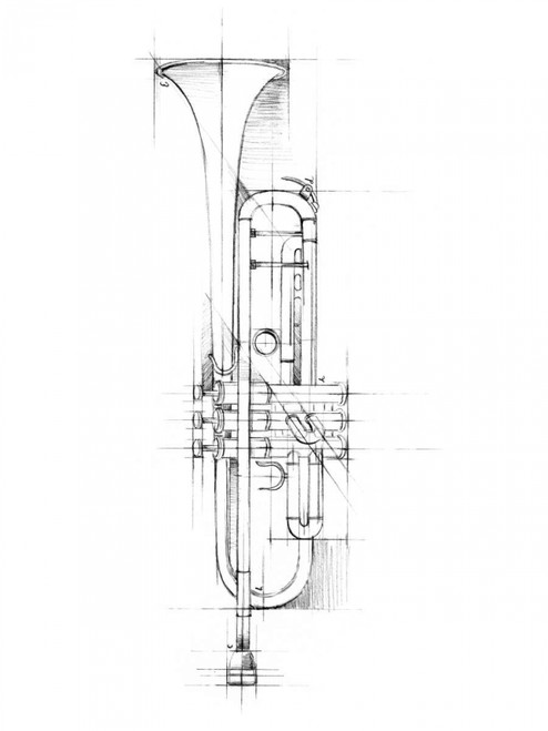 Trumpet Sketch Poster Print - Ethan Harper