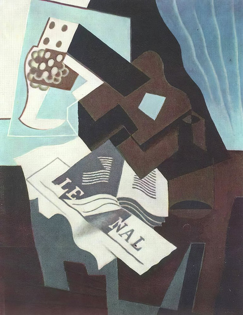 Still life with guitar, book and newspaper 1919 Poster Print - Juan Gris