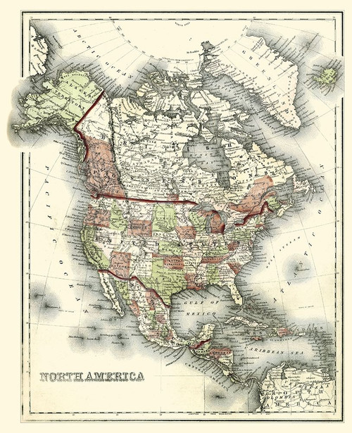 Small Antique Map of North America Poster Print - Johnson