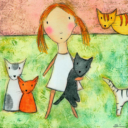 Girl with Cats Poster Print - Carla Sonheim