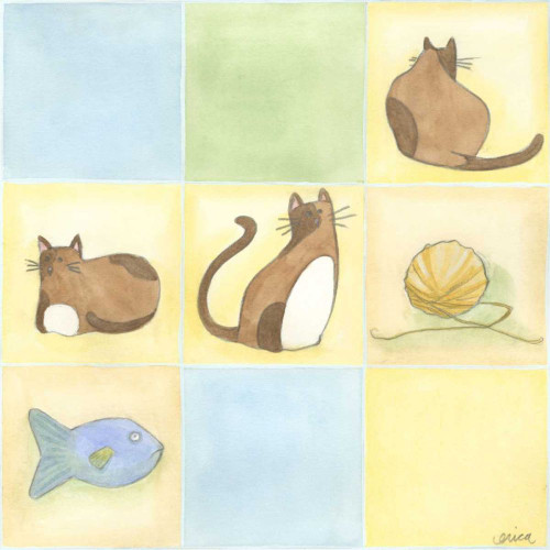 Tic-tac Cats in Blue Poster Print - June Erica Vess