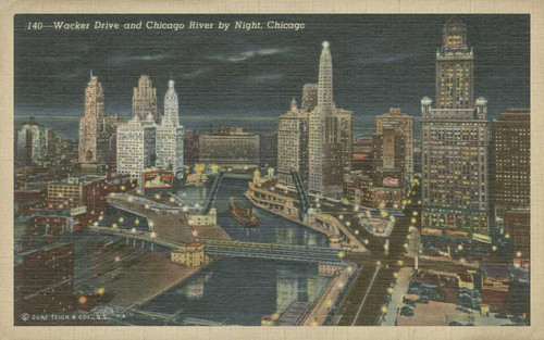 Chicago- Chicago River by Night Poster Print - Unknown