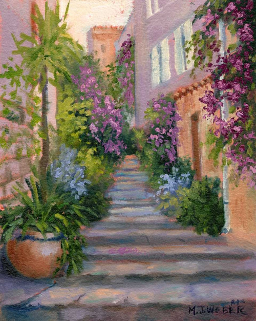 Stairway Of Flowers Poster Print - Mary Jean Weber