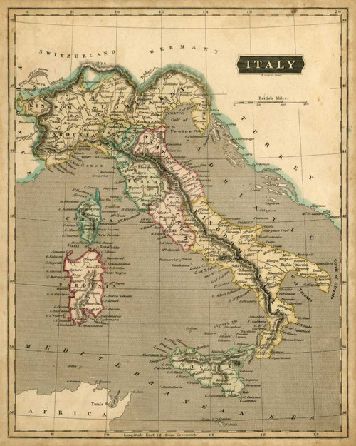 Thomsons Map of Italy Poster Print - Thomson