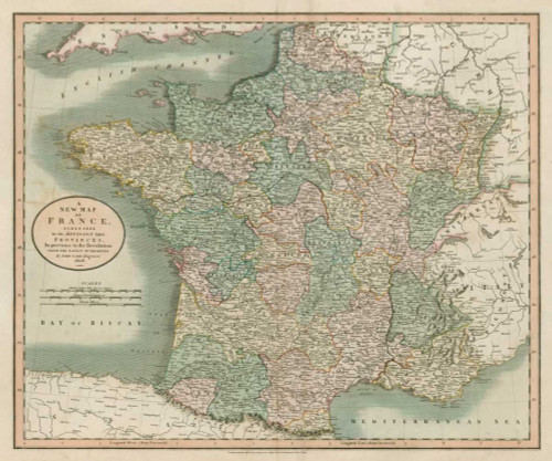 Vintage Map of France Poster Print - John Cary