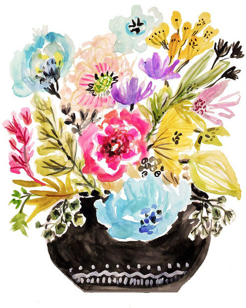 Black Floral Vase I Poster Print - Karen Fields