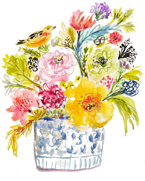 Floral with Bird I Poster Print - Karen Fields