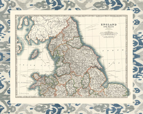 Bordered Map of England And Wales Poster Print - Johnston
