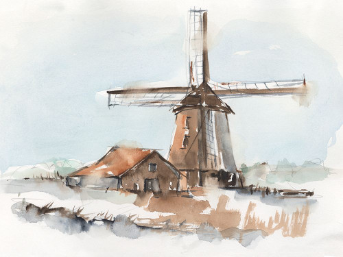 Windmill Watercolor I Poster Print - Ethan Harper