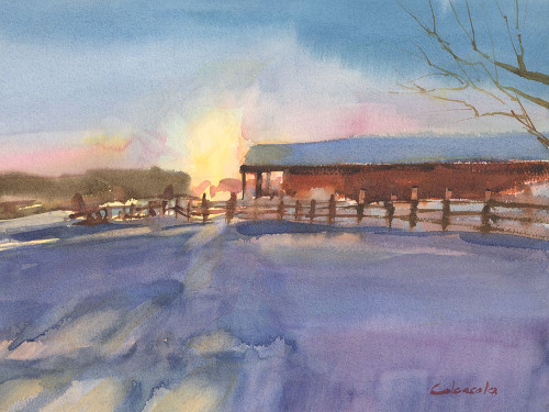 Long Barn at Sunset Poster Print - Stephen Calcasola
