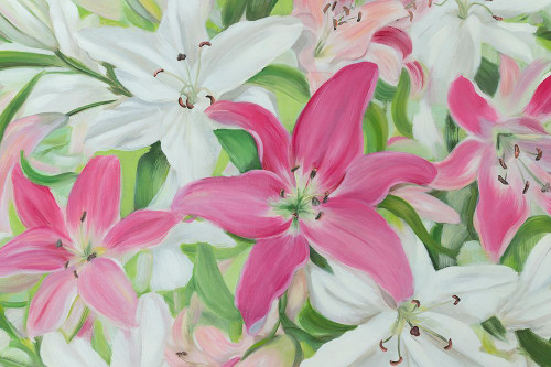 Pink and White Lilies III Poster Print - Sandra Iafrate