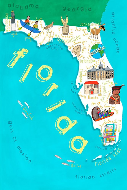 Illustrated State Maps Florida Poster Print - Carla Daly