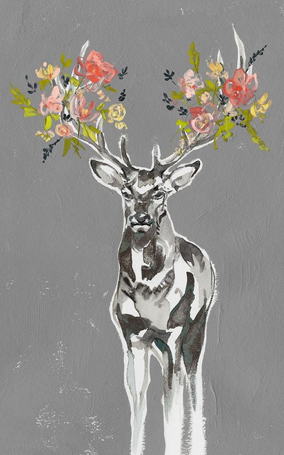 Custom Deer and Flowers II Poster Print - Jennifer Goldberger