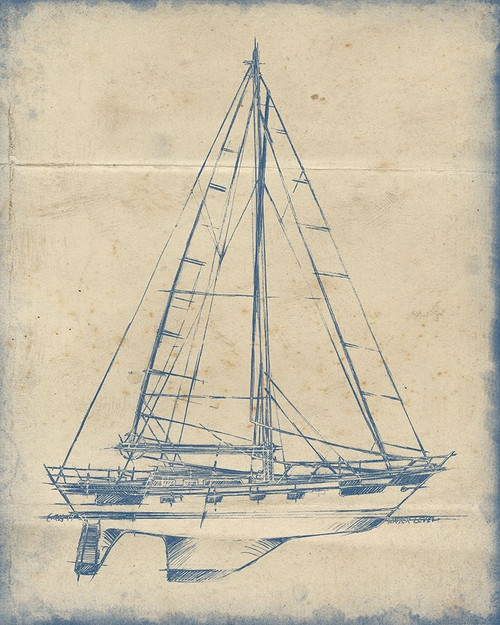 3-UP Yacht Blueprint IV Poster Print - Ethan Harper
