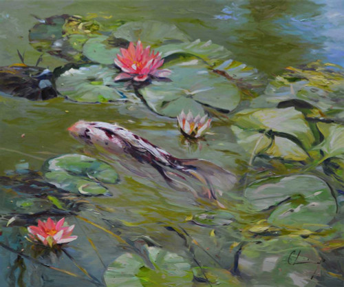 Koi and Lilies III Poster Print - Chuck Larivey