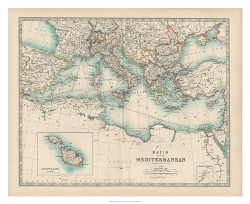 Johnstons Map of the Mediterranean Poster Print - Johnston
