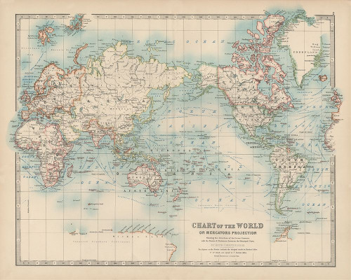 Johnstons Chart of the World Poster Print - Johnston