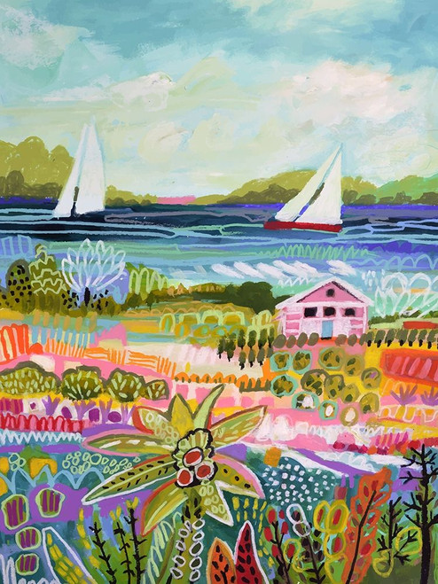 Two Sailboats and Cottage I Poster Print - Karen Fields