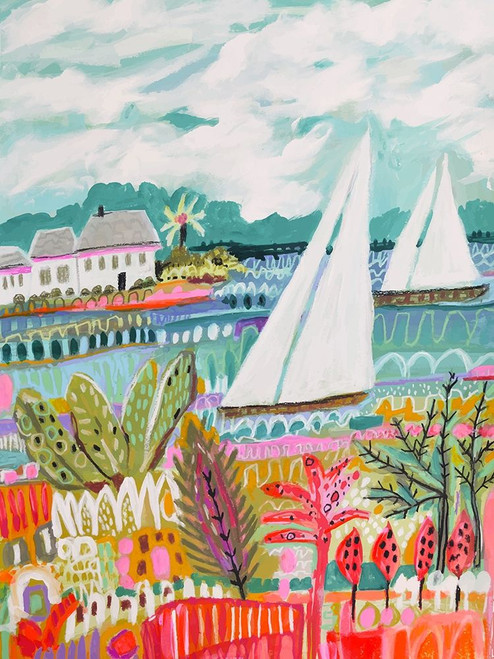 Two Sailboats and Cottage II Poster Print - Karen Fields