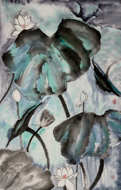 Lotus Study with Blue Green II Poster Print - Nan Rae