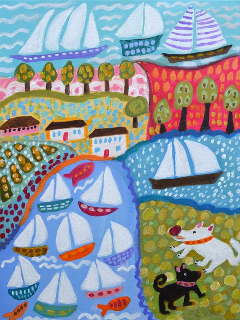 Dogs and Sailboats Poster Print - Karen Fields