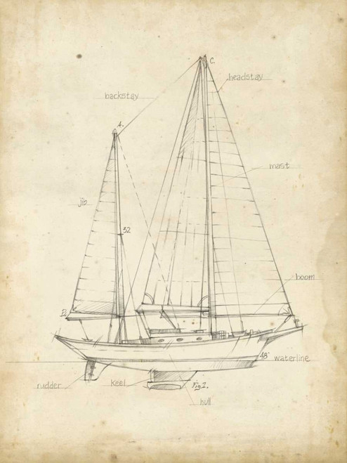 Sailboat Blueprint VI Poster Print - Ethan Harper
