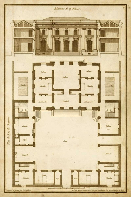 Vintage Building and Plan I Poster Print - Deneufforge