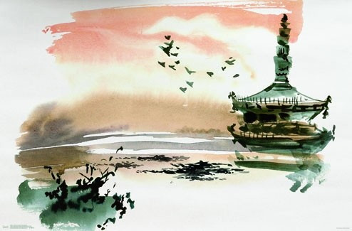 China Landscape With Pagoda Poster Print