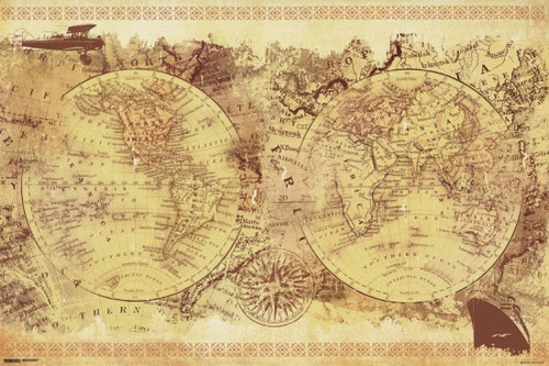 World Map - Vintage Collage Poster Print