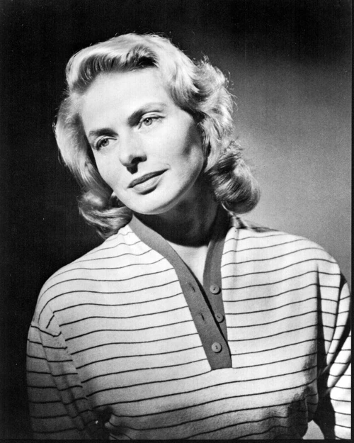 Ingrid Bergman Headshot In Striped Top Black And White Photo Print