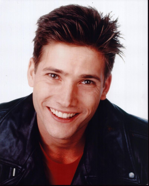 Sasha Mitchell Headshot In Leather Jacket And Red Shirt Photo Print