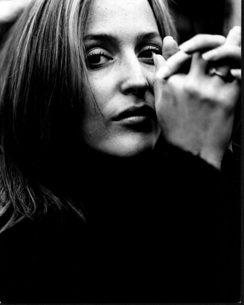 Gillian Anderson Close Up With Hands By Face Black And White Photo Print - Item # MVM58903