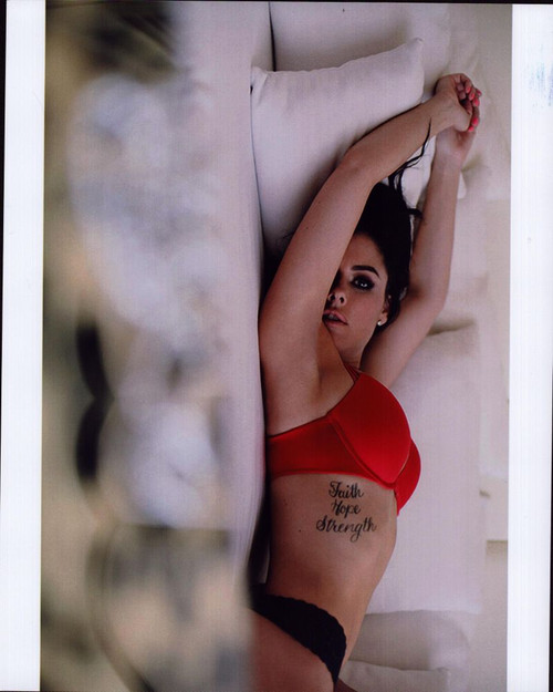 Jenna Chapple Laying In Red Bra And Black Panties Photo Print