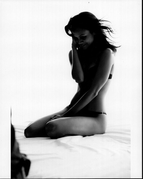 Zoe Saldana Sitting On Bed Black And White Photo Print - Item # MVM55277