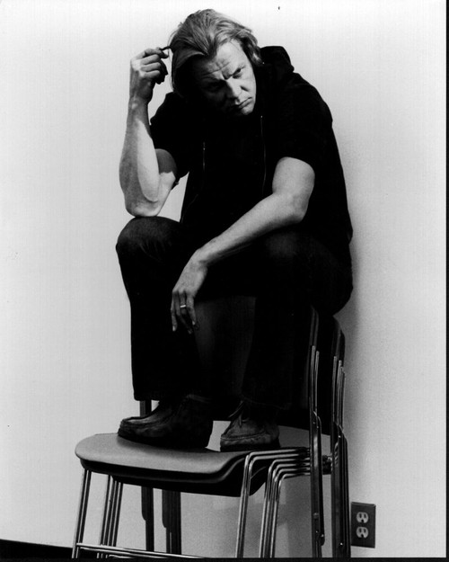 David Soul Sitting On Stack Of Chairs Black And White Photo Print - Item # MVM55096