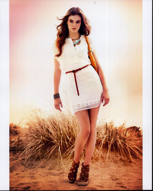 Tiera Skovbye In White Lace Dress On Sand Photo Print - Item # MVM55812