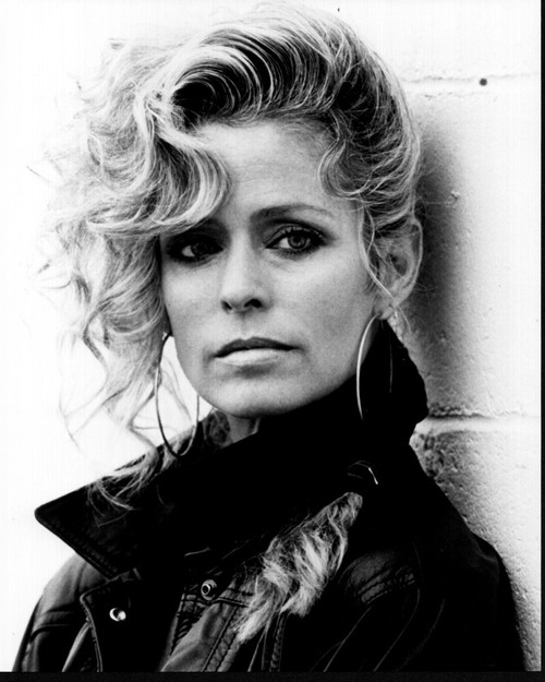 Farrah Fawcett Leaning On Wall In Leather Jacket Black And White Photo Print