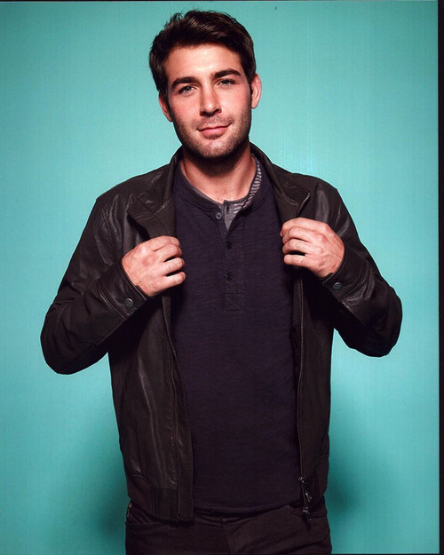 James Wolk In Leather Jacket Blue Background Photo Print
