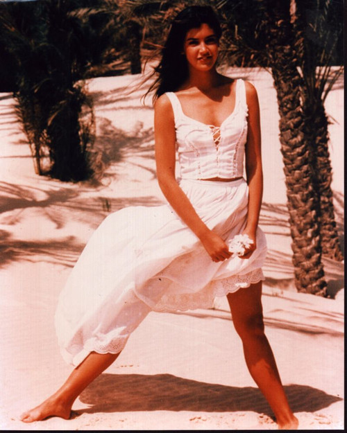Phoebe Cates On Beach In White Skirt And Top Photo Print