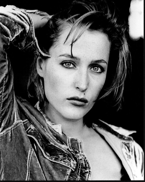 Gillian Anderson Headshot In Denim Jacket Black And White Photo Print